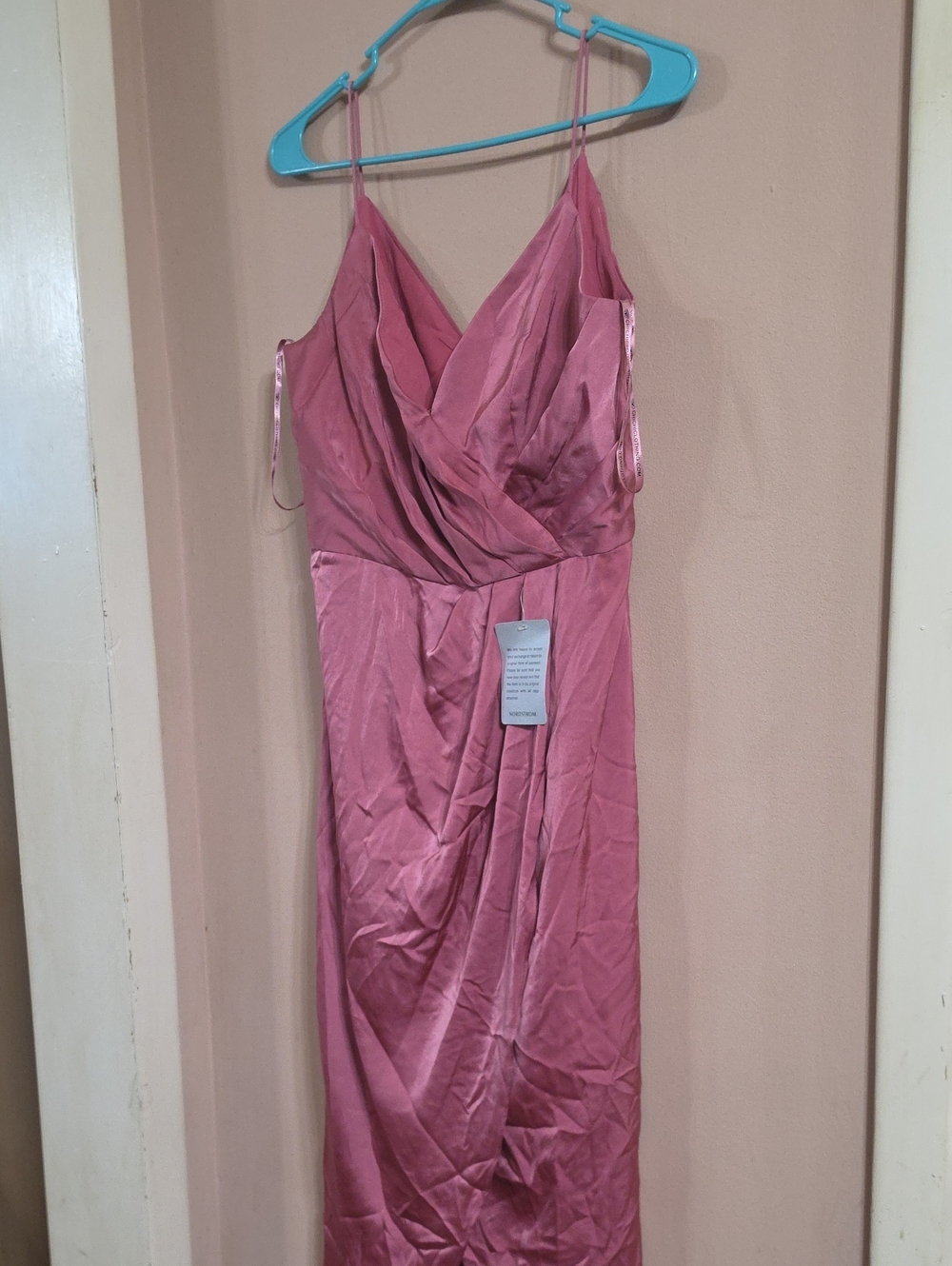 Chi Chi London Satin Rose Pink Maxi Dress with Wrap Bodice